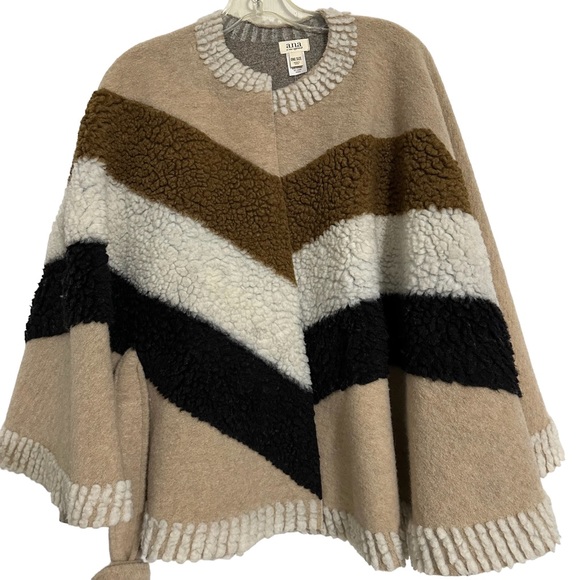 A.N.A. Multicolor Sherpa Jacket Cape Belted Tie Up One Size Fits Most New - Picture 3 of 9